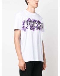 weißes T-Shirt mit einem Rundhalsausschnitt mit Blumenmuster von Philipp Plein