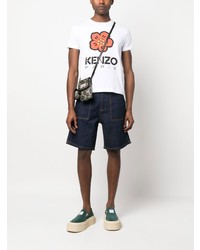 weißes T-Shirt mit einem Rundhalsausschnitt mit Blumenmuster von Kenzo