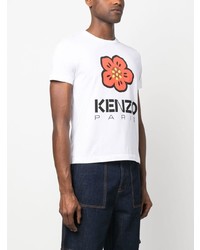 weißes T-Shirt mit einem Rundhalsausschnitt mit Blumenmuster von Kenzo