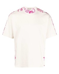 weißes T-Shirt mit einem Rundhalsausschnitt mit Blumenmuster von Marni
