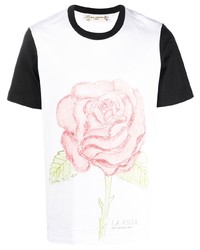 weißes T-Shirt mit einem Rundhalsausschnitt mit Blumenmuster von Marni