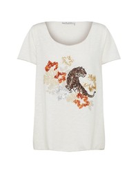 weißes T-Shirt mit einem Rundhalsausschnitt mit Blumenmuster von MONARI