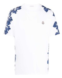 weißes T-Shirt mit einem Rundhalsausschnitt mit Blumenmuster von Moncler