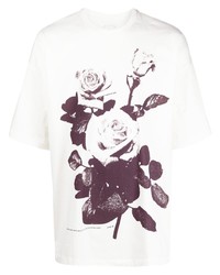 weißes T-Shirt mit einem Rundhalsausschnitt mit Blumenmuster von Oamc