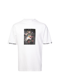 weißes T-Shirt mit einem Rundhalsausschnitt mit Blumenmuster von Palm Angels