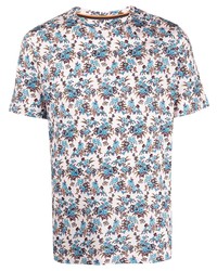 weißes T-Shirt mit einem Rundhalsausschnitt mit Blumenmuster von Paul Smith