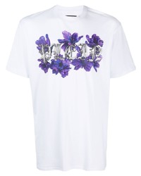 weißes T-Shirt mit einem Rundhalsausschnitt mit Blumenmuster von Philipp Plein