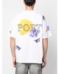 weißes T-Shirt mit einem Rundhalsausschnitt mit Blumenmuster von YOUNG POETS