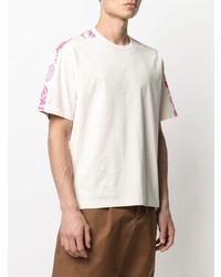 weißes T-Shirt mit einem Rundhalsausschnitt mit Blumenmuster von Marni