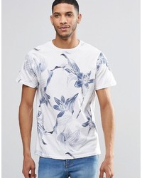 weißes T-Shirt mit einem Rundhalsausschnitt mit Blumenmuster von Pull&Bear