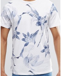 weißes T-Shirt mit einem Rundhalsausschnitt mit Blumenmuster von Pull&Bear