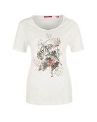 weißes T-Shirt mit einem Rundhalsausschnitt mit Blumenmuster von S.OLIVER RED LABEL