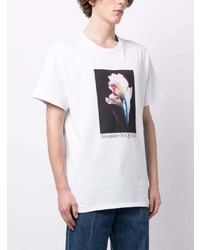 weißes T-Shirt mit einem Rundhalsausschnitt mit Blumenmuster von Alexander McQueen
