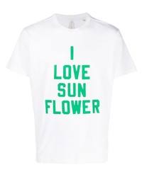 weißes T-Shirt mit einem Rundhalsausschnitt mit Blumenmuster von Sunflower