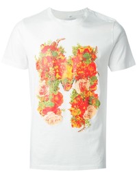 weißes T-Shirt mit einem Rundhalsausschnitt mit Blumenmuster
