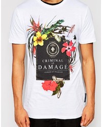 weißes T-Shirt mit einem Rundhalsausschnitt mit Blumenmuster von Criminal Damage