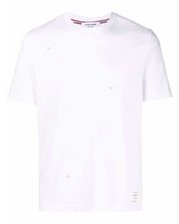 weißes T-Shirt mit einem Rundhalsausschnitt mit Blumenmuster von Thom Browne