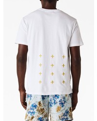 weißes T-Shirt mit einem Rundhalsausschnitt mit Blumenmuster von Ksubi