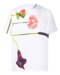 weißes T-Shirt mit einem Rundhalsausschnitt mit Blumenmuster von Valentino