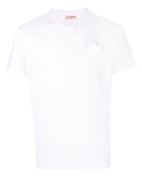 weißes T-Shirt mit einem Rundhalsausschnitt mit Blumenmuster von Valentino