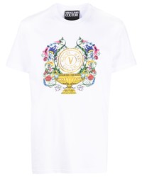 weißes T-Shirt mit einem Rundhalsausschnitt mit Blumenmuster von VERSACE JEANS COUTURE