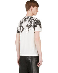 weißes T-Shirt mit einem Rundhalsausschnitt mit Blumenmuster von Ann Demeulemeester