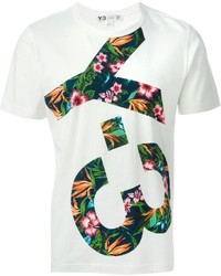 weißes T-Shirt mit einem Rundhalsausschnitt mit Blumenmuster von Y-3
