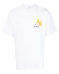 weißes T-Shirt mit einem Rundhalsausschnitt mit Blumenmuster von YOUNG POETS