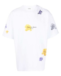 weißes T-Shirt mit einem Rundhalsausschnitt mit Blumenmuster von YOUNG POETS