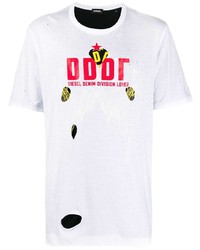 weißes T-Shirt mit einem Rundhalsausschnitt mit Destroyed-Effekten von Diesel