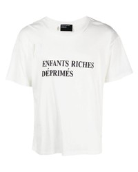weißes T-Shirt mit einem Rundhalsausschnitt mit Destroyed-Effekten von Enfants Riches Deprimes