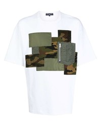 weißes T-Shirt mit einem Rundhalsausschnitt mit Flicken von Comme des Garcons Homme