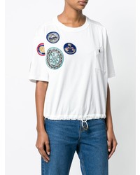 weißes T-Shirt mit einem Rundhalsausschnitt mit Flicken von Mr & Mrs Italy