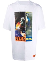 weißes T-Shirt mit einem Rundhalsausschnitt mit Flicken von Heron Preston