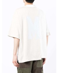 weißes T-Shirt mit einem Rundhalsausschnitt mit Flicken von Maison Mihara Yasuhiro