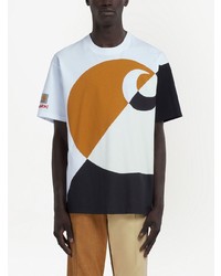 weißes T-Shirt mit einem Rundhalsausschnitt mit geometrischem Muster von Marni