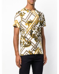 weißes T-Shirt mit einem Rundhalsausschnitt mit geometrischem Muster von Versace Jeans