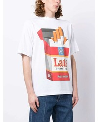 weißes T-Shirt mit einem Rundhalsausschnitt mit Karomuster von Late Checkout