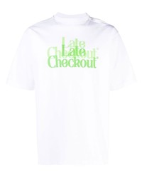 weißes T-Shirt mit einem Rundhalsausschnitt mit Karomuster von Late Checkout