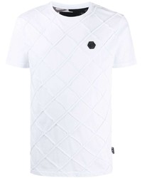 weißes T-Shirt mit einem Rundhalsausschnitt mit Karomuster von Philipp Plein