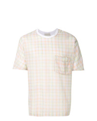 weißes T-Shirt mit einem Rundhalsausschnitt mit Karomuster von Stephan Schneider