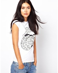 weißes T-Shirt mit einem Rundhalsausschnitt mit Leopardenmuster von Amplified