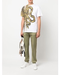 weißes T-Shirt mit einem Rundhalsausschnitt mit Leopardenmuster von Roberto Cavalli