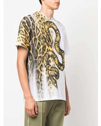 weißes T-Shirt mit einem Rundhalsausschnitt mit Leopardenmuster von Roberto Cavalli