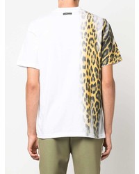 weißes T-Shirt mit einem Rundhalsausschnitt mit Leopardenmuster von Roberto Cavalli