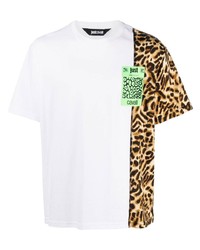 weißes T-Shirt mit einem Rundhalsausschnitt mit Leopardenmuster von Just Cavalli