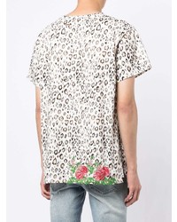 weißes T-Shirt mit einem Rundhalsausschnitt mit Leopardenmuster von COOL T.M
