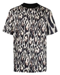 weißes T-Shirt mit einem Rundhalsausschnitt mit Leopardenmuster von Roberto Cavalli