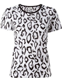 weißes T-Shirt mit einem Rundhalsausschnitt mit Leopardenmuster von Saint Laurent