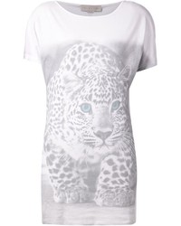 weißes T-Shirt mit einem Rundhalsausschnitt mit Leopardenmuster von Stella McCartney